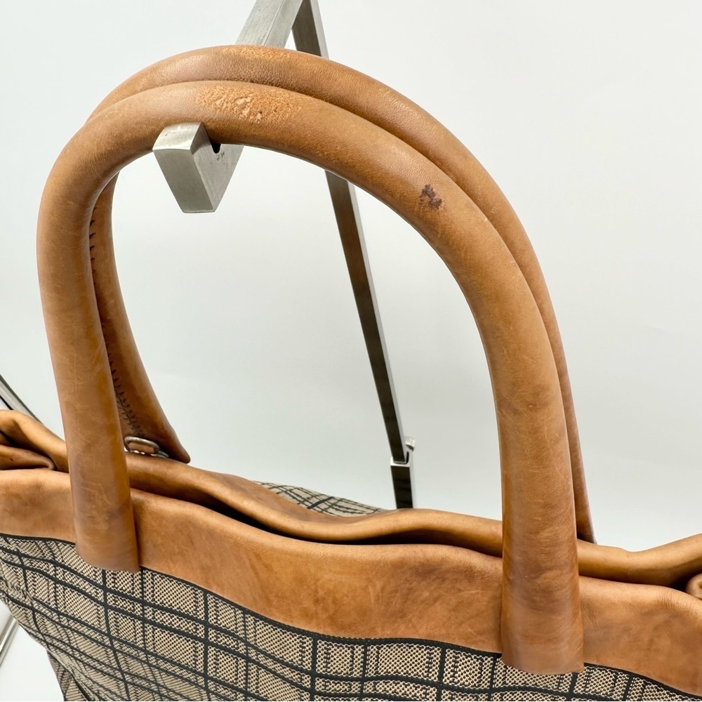 MaxMara Canvas/Leather Monogram Plaid Tote Handbag - Picture 3 of 12